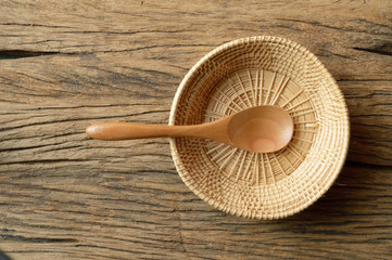 wicker basket with wooden spoon