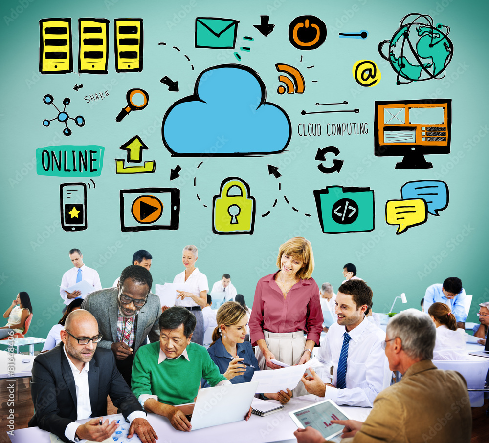 Poster cloud computing network online internet storage concept