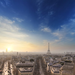 Paris with Eiffel tower in sunset time