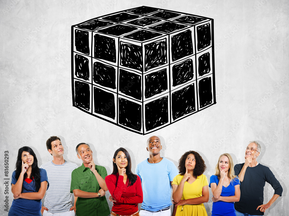 Poster cube dice dimension logic mind thinking concept