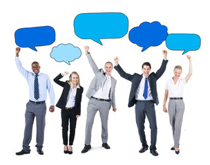 Business People Arms Raised Speech Bubble Concept