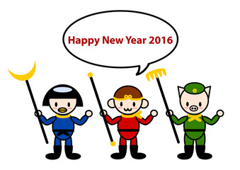2016年申年の年賀状イラスト: 西遊記