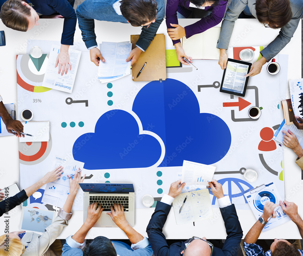 Poster cloud computing network online internet storage concept