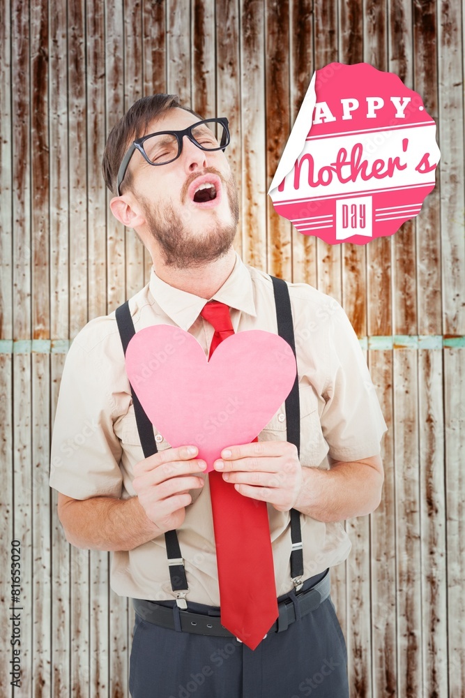 Aufkleber composite image of geeky hipster crying and holding heart card