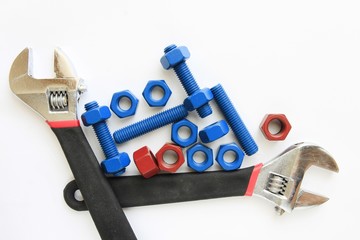 Fototapeta premium coated stud bolt and nut with spanner