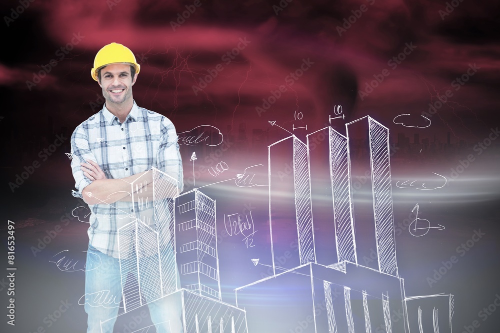 Poster Composite image of architect standing over white background