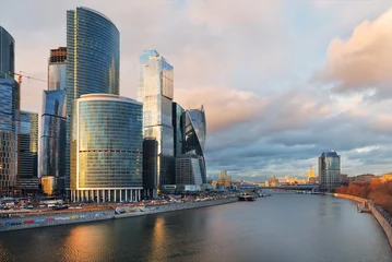 Fotobehang View of the Moscow International Business Center at sunset © vesta48