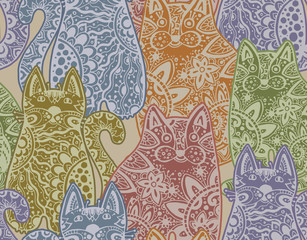 Seamless vector pattern with funny ornamental cats.