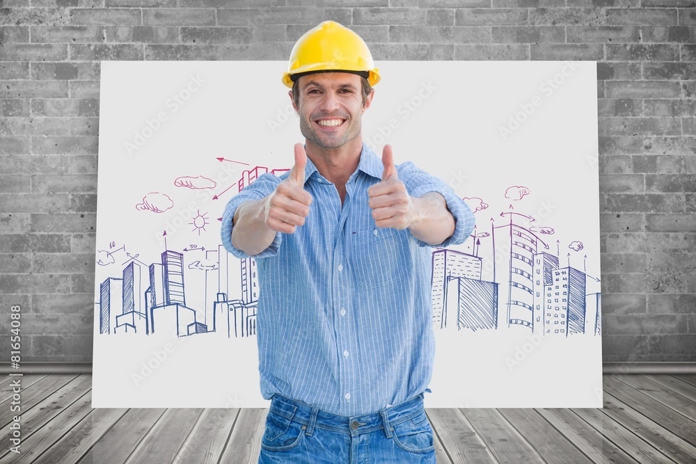 Poster composite image of positive architect