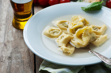 Italian traditional cooked tortellini on the table