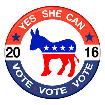 2016 Elections button shape with Democrats party icon and text