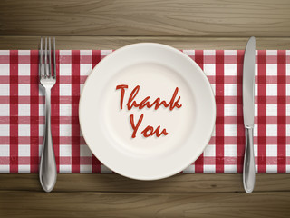 thank you written by ketchup on a plate