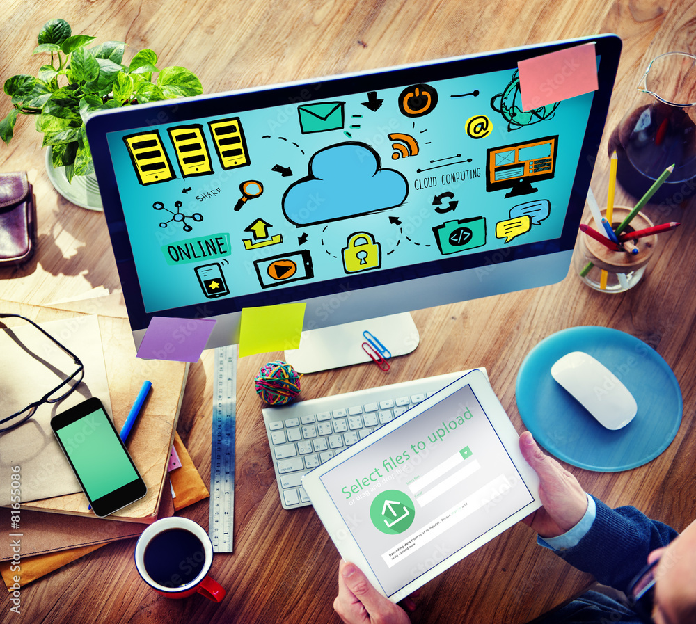 Aufkleber cloud computing network online internet storage concept