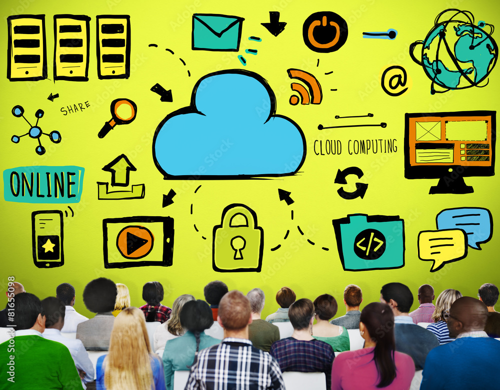 Poster cloud computing network online internet storage concept