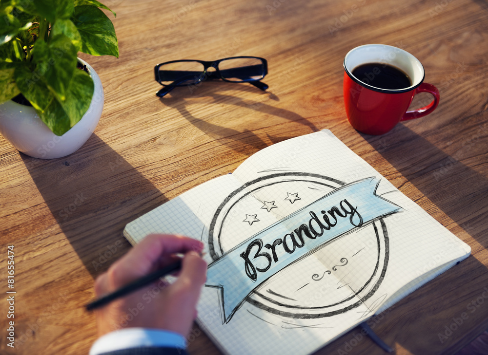 Poster man with note pad and branding concept
