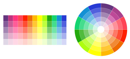 Color wheel and palette on white illustration