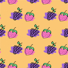 seamless pattern grapes and strawberries