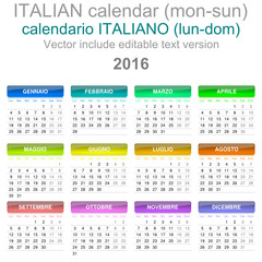 2016 Calendar Italian Language Version Mon – Sun