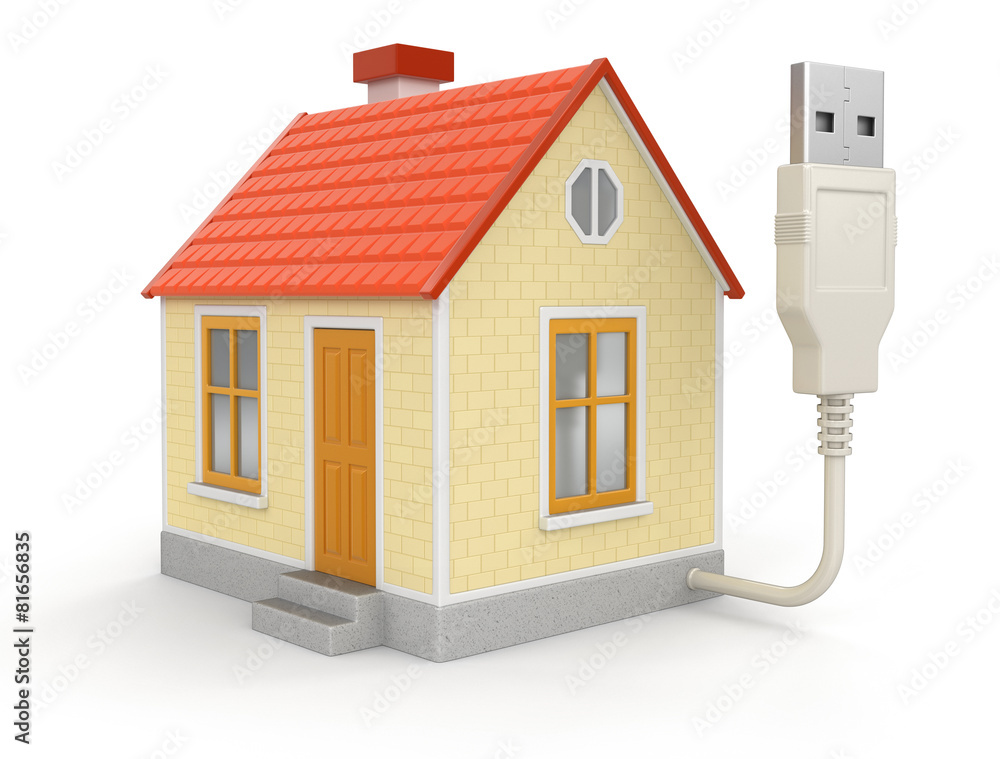 Poster house and computer cable (clipping path included)