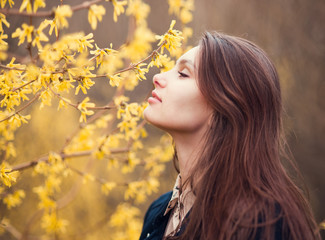 face of a beautiful girl in spring