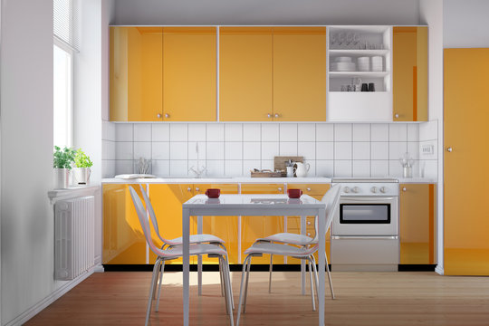 Küche mit Küchenzeile in orange