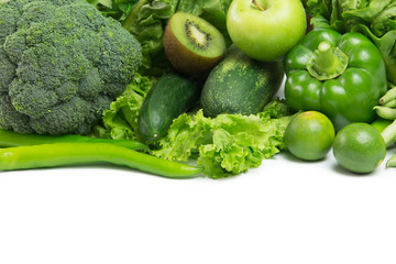 Green vegetables and fruit