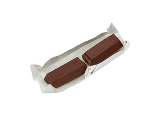Chocolate bar in foil isolated on white background