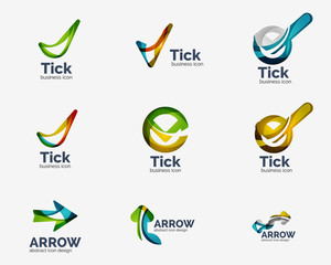 Abstract logo set, geometric transparent shapes, universal for