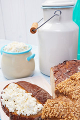 Components of a healthy breakfast. Dairy products.