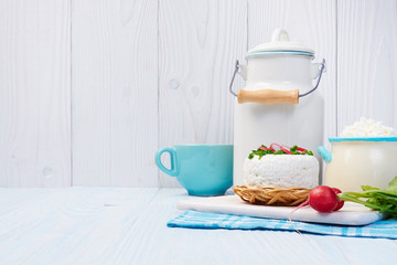 Components of a healthy breakfast. Dairy products.