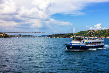 Fototapeta premium Tourist vessel in Bosporus, Istanbul, Turkey