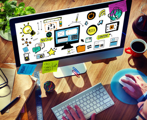 Businessman Web Design Digital Deviecs Working Concept