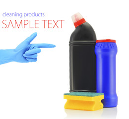 hand gesture cleaning products bottle