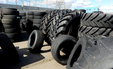 tires stacked in a yard