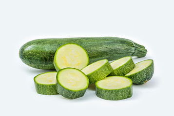 Fresh healthy green zucchini isolated on white background .