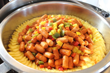 Spicy smoked sausage with BBQ sauce