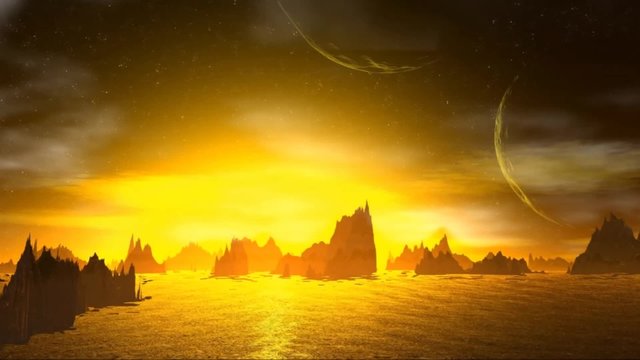 Fantasy alien planet. Rocks and  moon