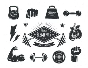 Gordijnen Retro Fitness Elements © Vecster