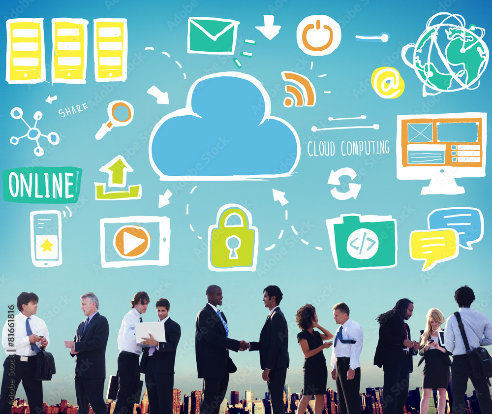 Poster cloud computing network online internet storage concept