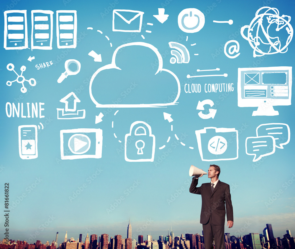 Poster cloud computing network online internet storage concept