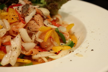 bavarian sausage salad with onions.