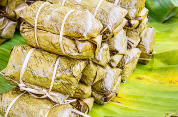 Traditional Thai food style, Glutinous rice steamed with banana