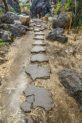 Wooden trunk walkway on hill