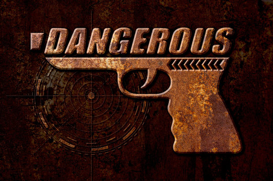 Dangerous gun concept on metal rust background