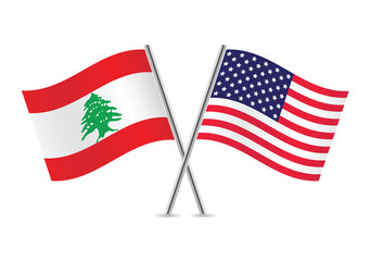 American and Lebanese flag. Vector illustration.