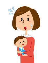 母親と赤ちゃん　困る　驚く