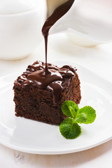 chocolate brownies on white background