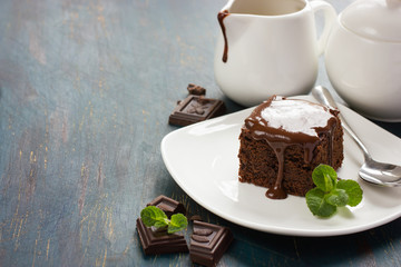 chocolate brownies on dark background