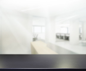 Wood Table Of Blur Background in Office