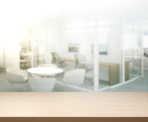 Wood Table Of Blur Background in Office